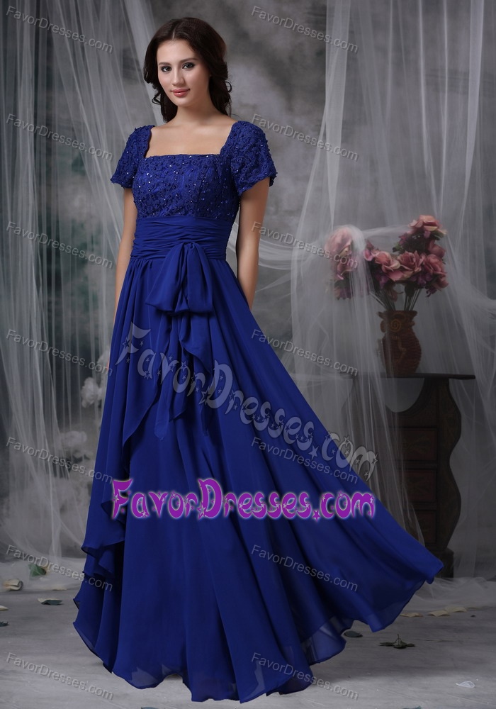 Square Long Royal Blue Mother Dress for Wedding with Beads in Chiffon