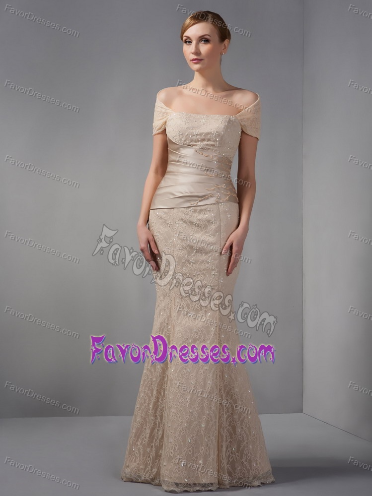 Unique off The Shoulder Mermaid Dresses for Mother in Champagne with Beads