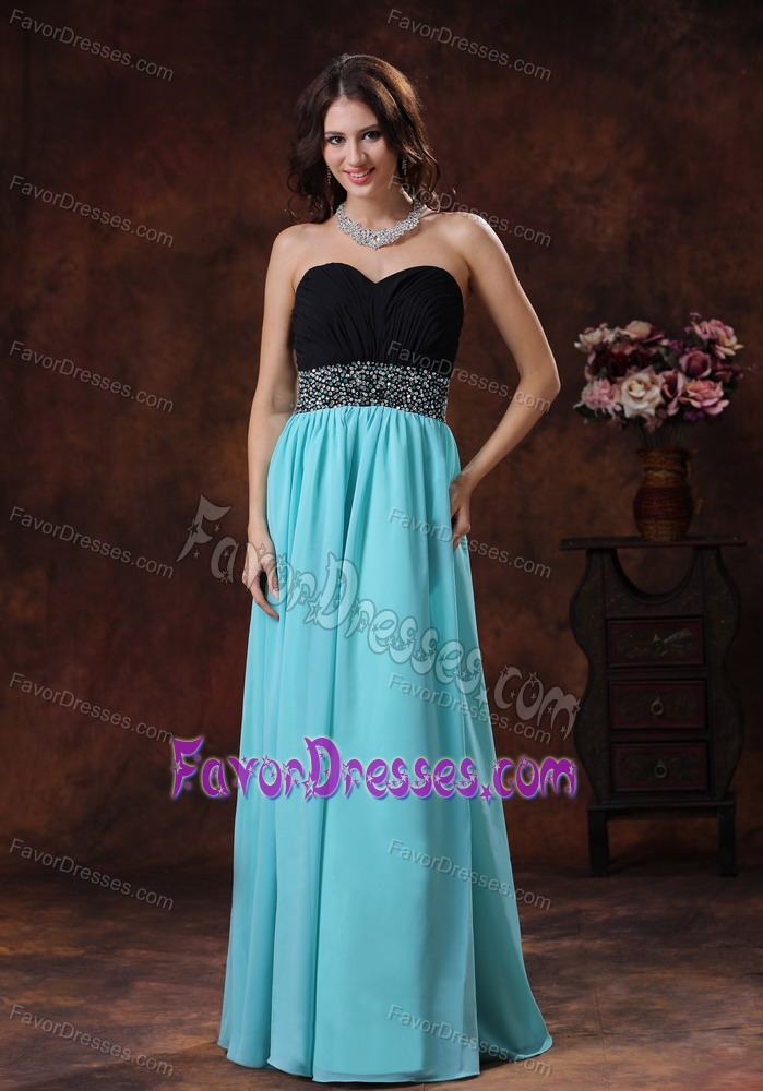 Sweetheart Beaded Long Nice Prom Dresses in Aqua Blue and Black