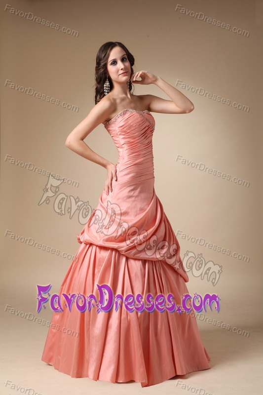 Orange Strapless Prom Gown Dresses with Beading and Pick-ups