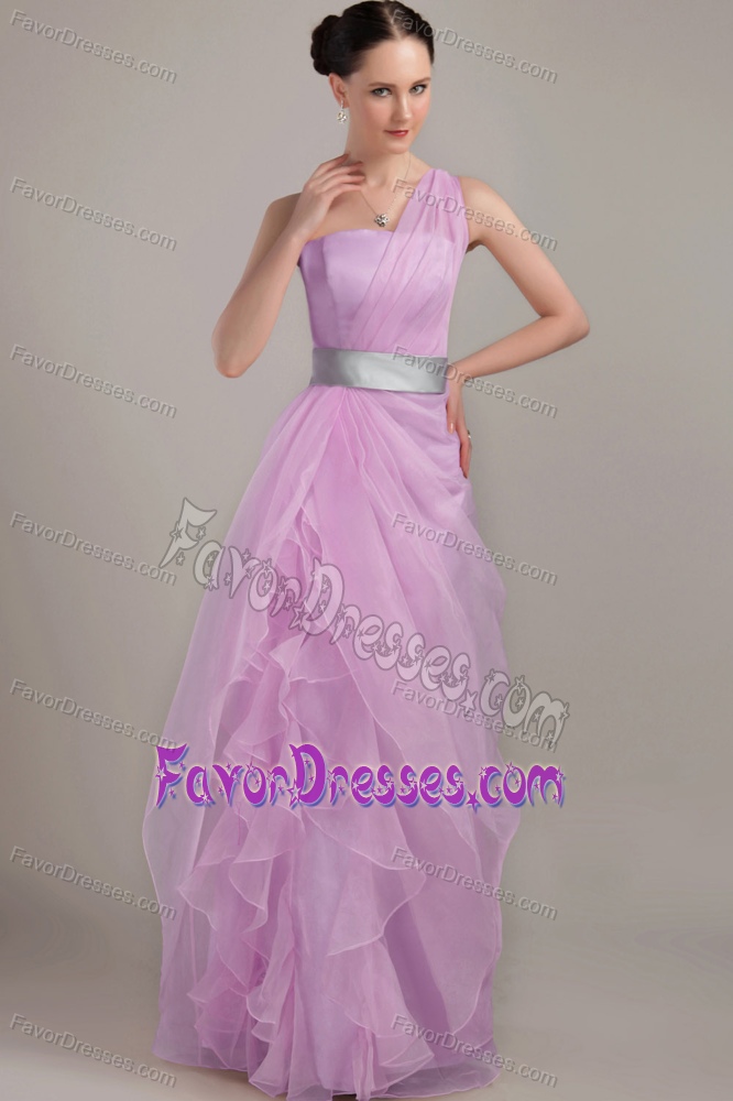 Lavender Column One Shoulder Prom Dress for Long Girls with Ruffles