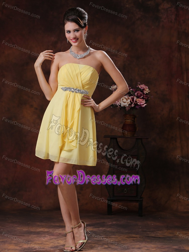 Beaded and Ruched Chiffon Charming Celebrity Nightclub Dresses in Yellow