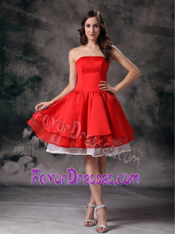 White and Red Strapless 2014 Exquisite Short Prom Dress for Nightclub