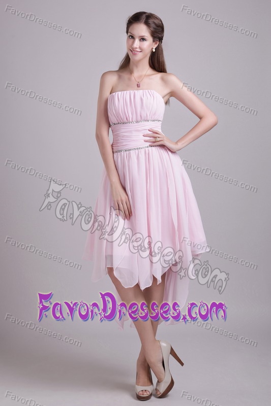 New Style Pink Strapless High-low Chiffon Prom Formal Dress for Summer