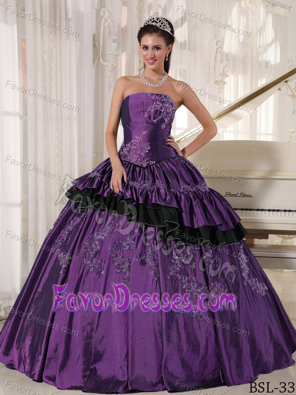 Purple Quinceanera Gown in Taffeta with Beading and Appliques on Sale