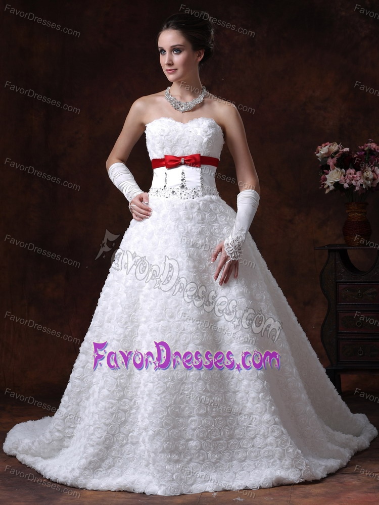 Beaded Wedding Reception Dress with Bowknot and Rolling Flower