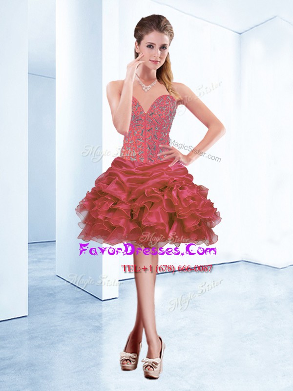 Fantastic Rust Red Lace Up Sweetheart Ruffles and Pick Ups Prom Dresses Organza Sleeveless