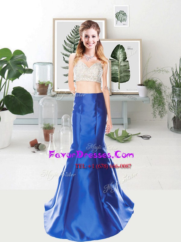  Blue Sleeveless Floor Length Sequins Zipper Dress for Prom