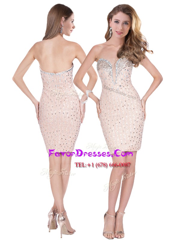  Pink Sleeveless Beading Mini Length Evening Dress