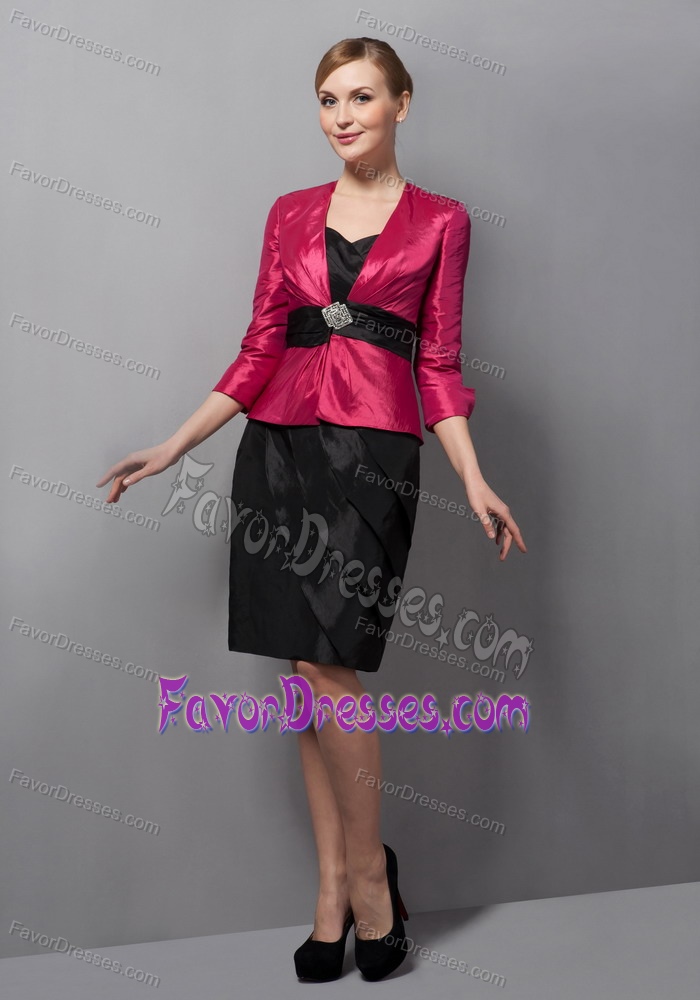 Brand New Short Taffeta Mother of The Bride Dress in Red and Black with Sash