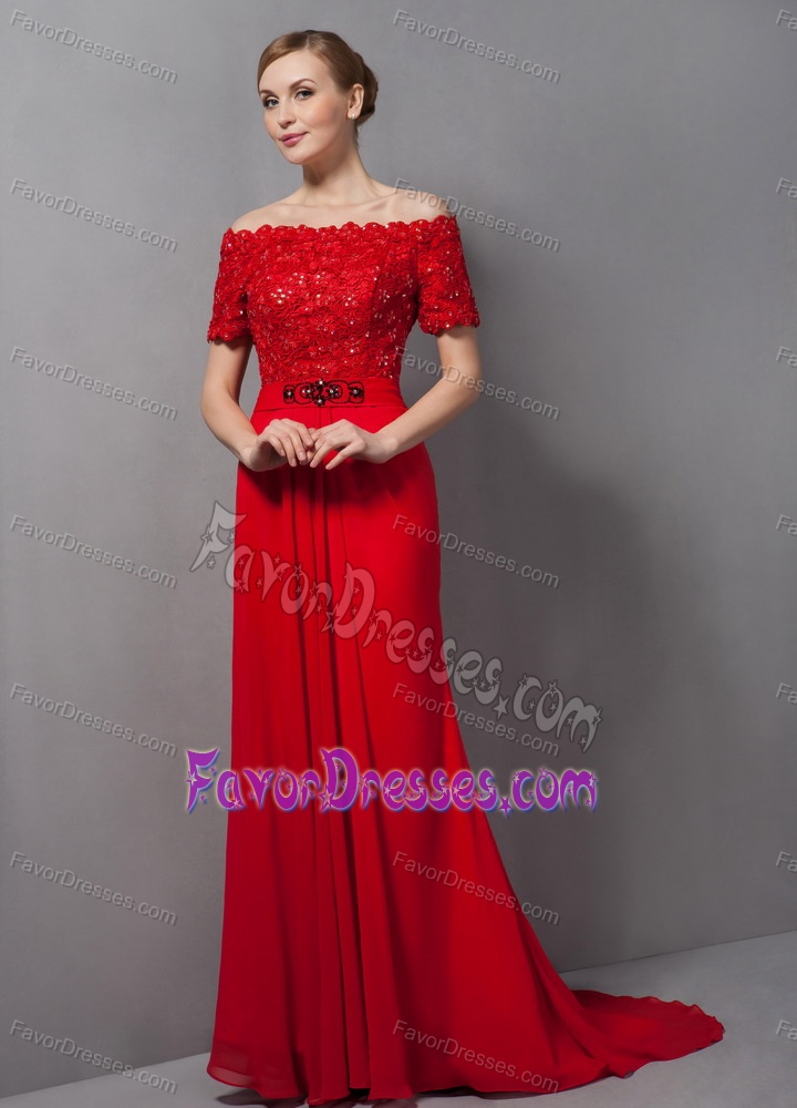 Off The Shoulder Column Mother of The Bride Dress in Red with Special Fabric
