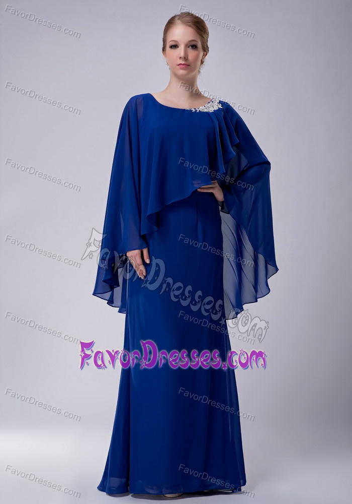 Well-packaged Blue Column Scoop Mothers Dress for Weddings in Chiffon