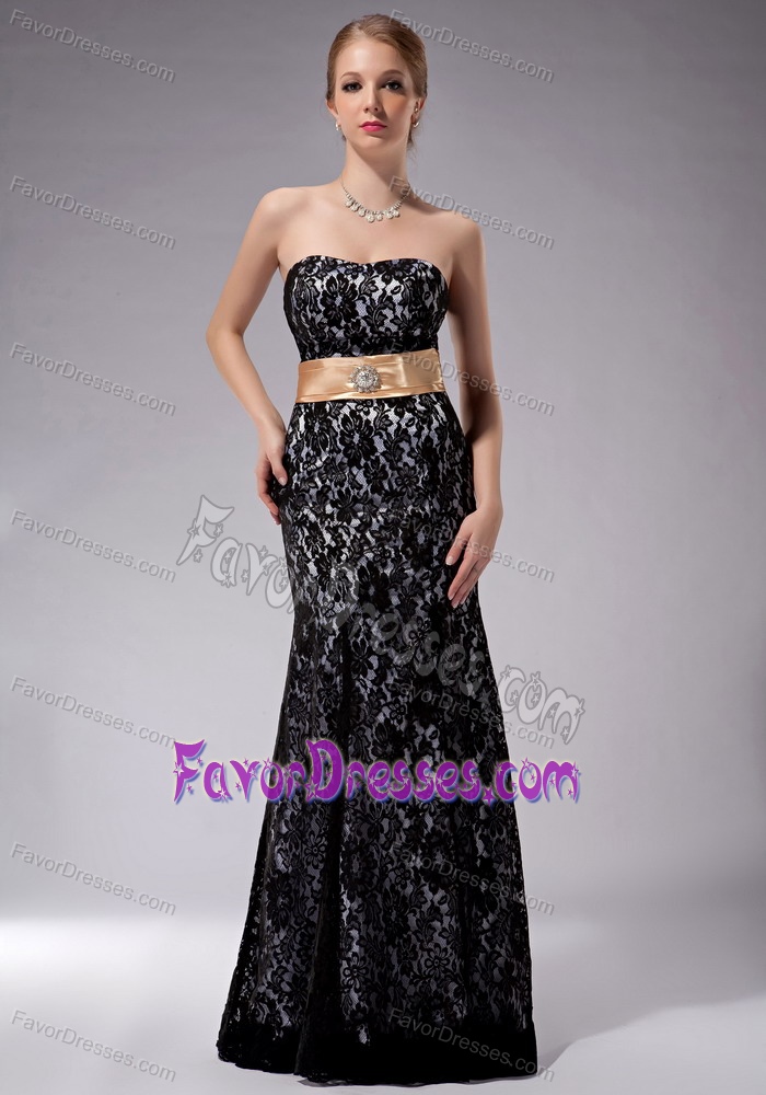 Column Strapless Long Lace Sashes Urbane Mother Dress in Black