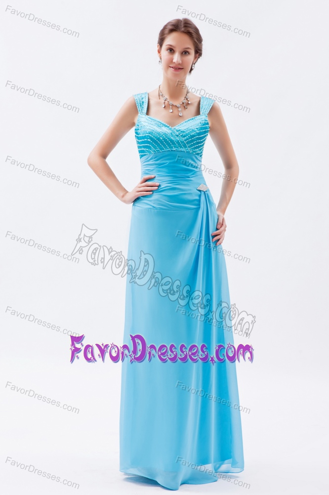Surprising Baby Blue Straps Chiffon Beading Mothers Outfit to Long