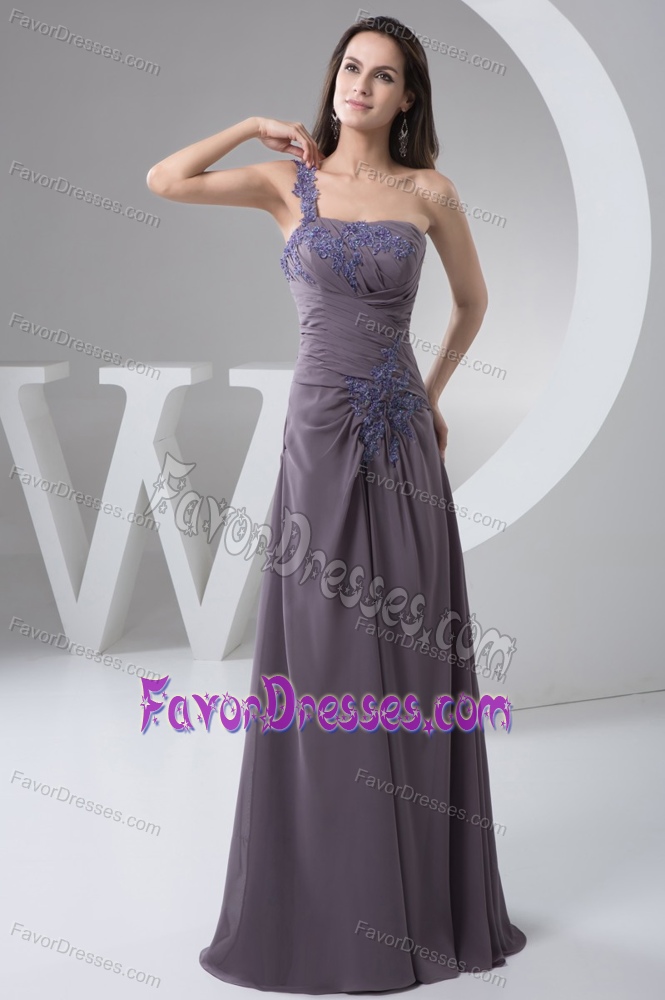 Newest One Shoulder Ruche Purple Appliques Mother of the Bride Dress