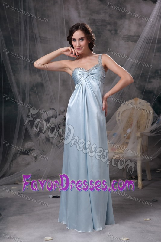 Ruched and Beaded Prom Graduation Dress with One Shoulder in Light Blue