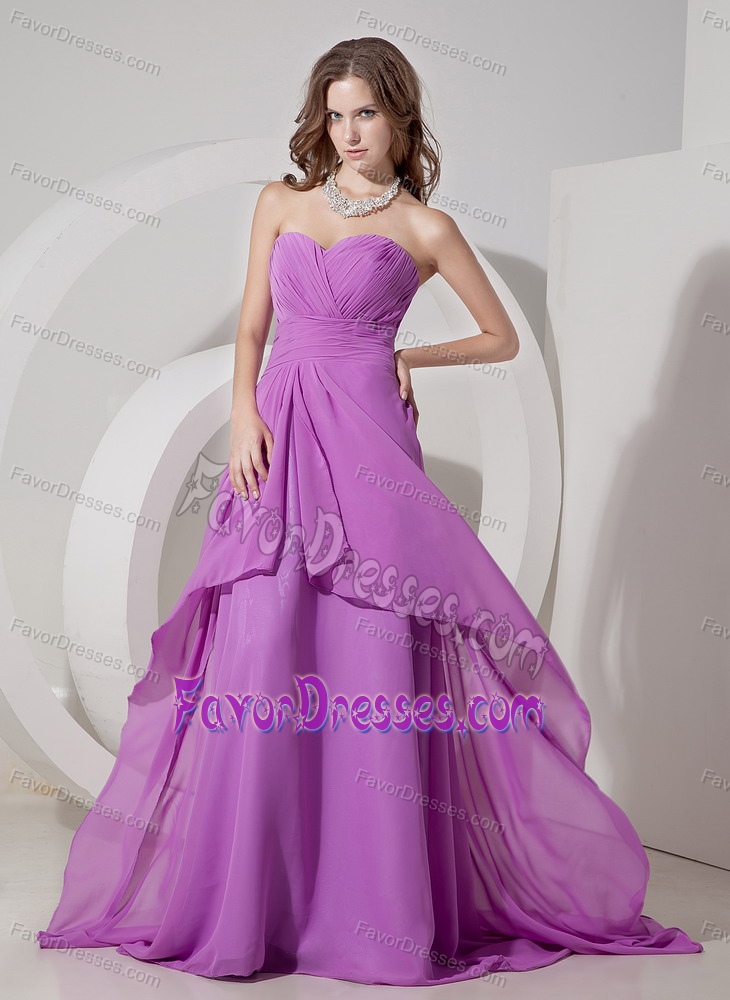 Lavender Empire Sweetheart Prom Dresses for Girls in Chiffon with Ruches