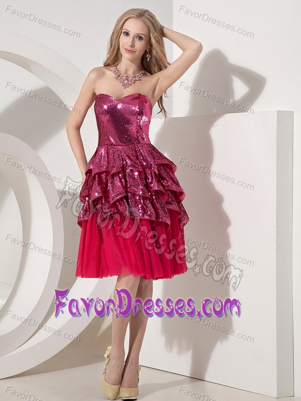 Red Column Cocktail Dress Sweetheart Chiffon and Sequin Knee-length for Cheap