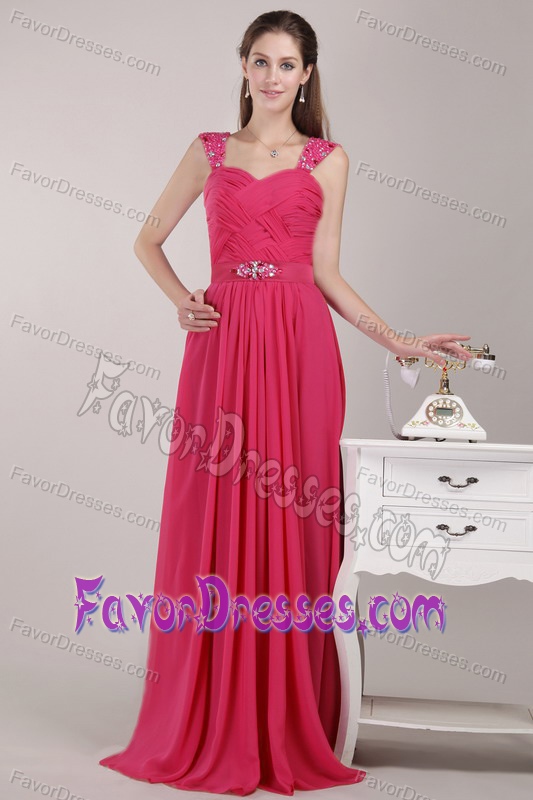 Beautiful Empire Straps Chiffon Beaded Prom Pageant Dress on Wholesale Price