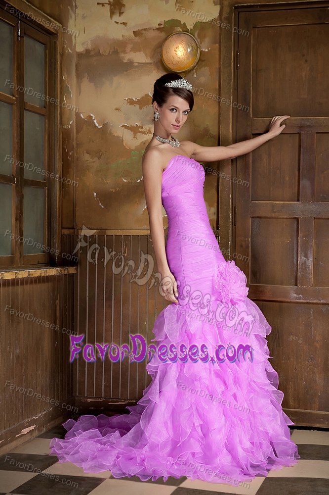 Lavender Mermaid Sweetheart Prom Dresses with Hand Made Flower and Ruffles