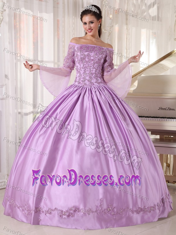 Elegant Lavender Quince Dresses with Long Sleeves in Taffeta and Organza