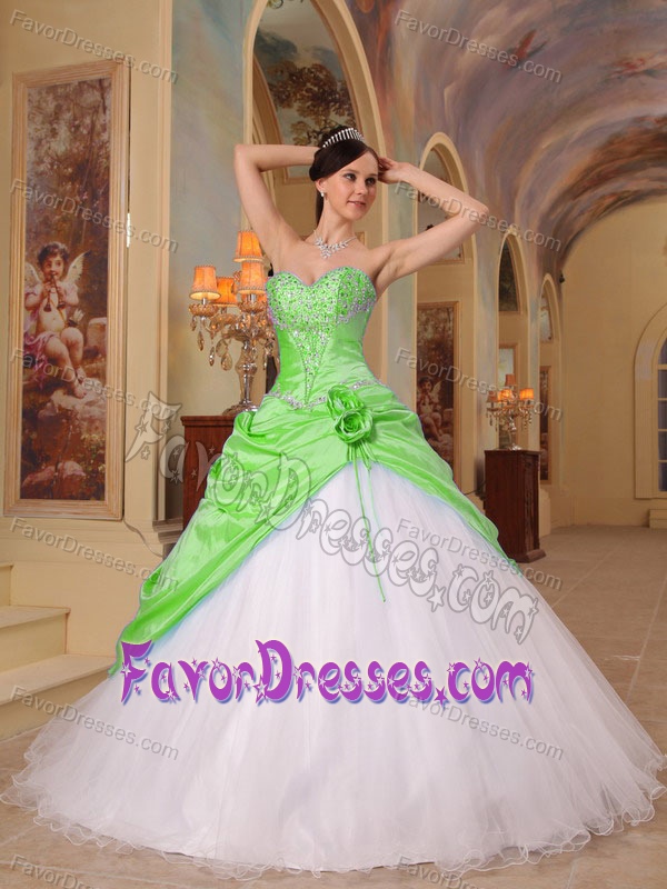 Breathtaking Spring Green and White Beading Dresses for Quinces