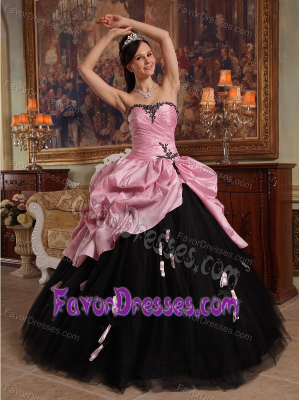 Provocative Rose Pink and Black Sweetheart Lace-up Quinceanera Dress
