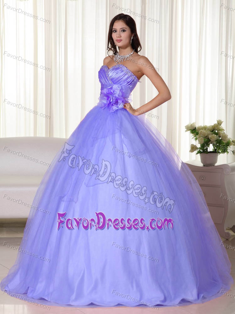 Shimmering Lilac Sweetheart Beading Quinceaneras Dress to Floor in Tulle
