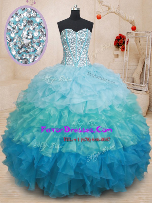 Colorful Ball Gowns 15th Birthday Dress Multi-color Sweetheart Organza Sleeveless Lace Up