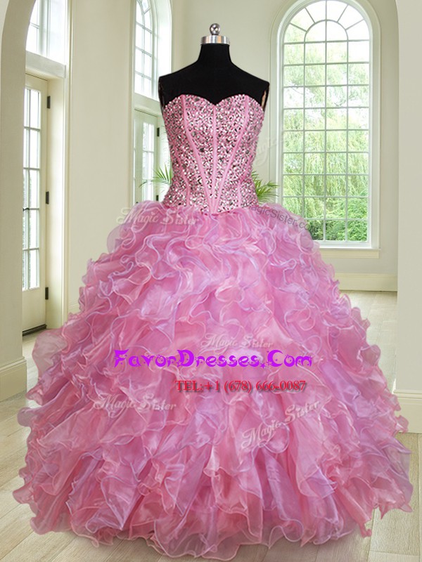 Attractive Multi-color Ball Gowns Sweetheart Sleeveless Organza Floor Length Lace Up Beading and Ruffles Vestidos de Quinceanera