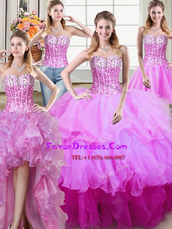 Glorious Four Piece Multi-color Sleeveless Ruffles and Sequins Floor Length Sweet 16 Quinceanera Dress