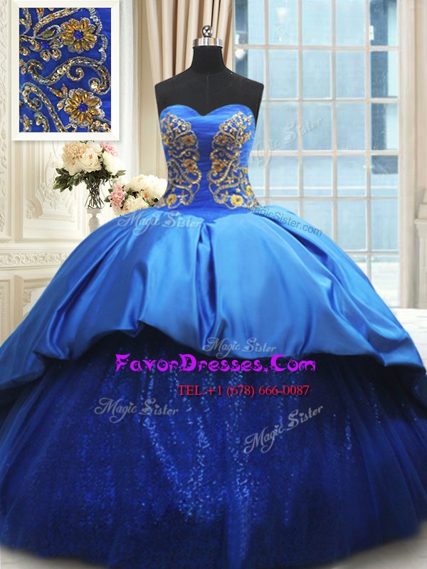 Fantastic Sleeveless With Train Beading and Embroidery Lace Up Quince Ball Gowns with Royal Blue Court Train
