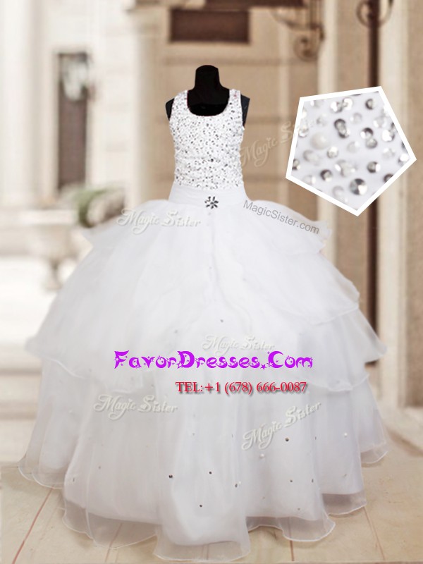 Dynamic Halter Top Ruffled White Sleeveless Organza Lace Up Pageant Dress for Teens for Quinceanera and Wedding Party