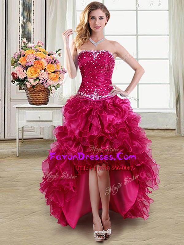 Custom Design Sleeveless Beading and Ruffles Lace Up Prom Dress