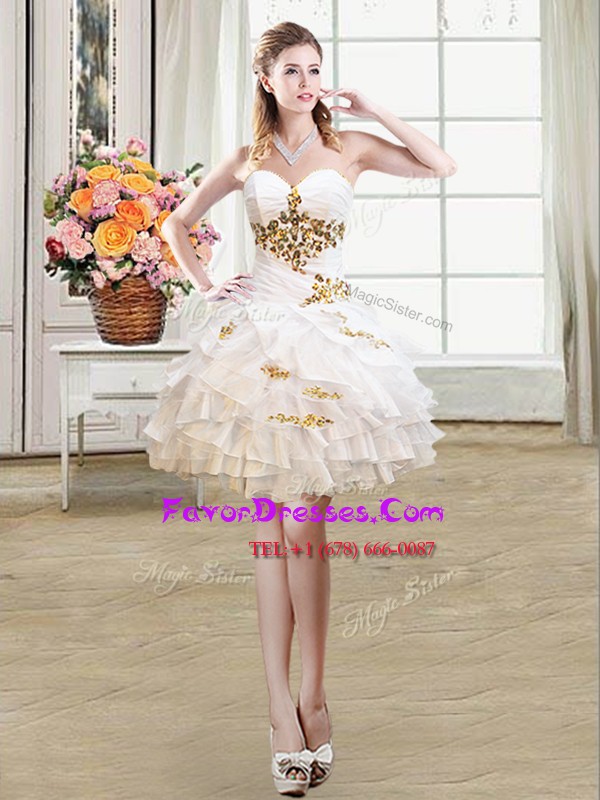  White Ball Gowns Organza Sweetheart Sleeveless Beading and Ruffles Mini Length Lace Up 