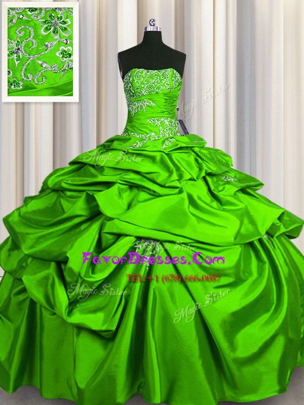  Sleeveless Beading and Pick Ups Floor Length Quince Ball Gowns