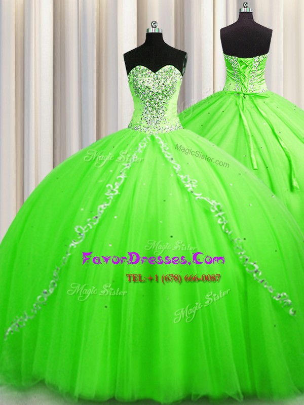  Brush Train Ball Gowns Vestidos de Quinceanera Sweetheart Tulle Sleeveless Lace Up