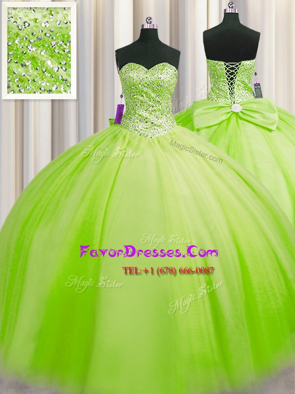 Classical Big Puffy Ball Gowns Beading Quince Ball Gowns Lace Up Tulle Sleeveless Floor Length