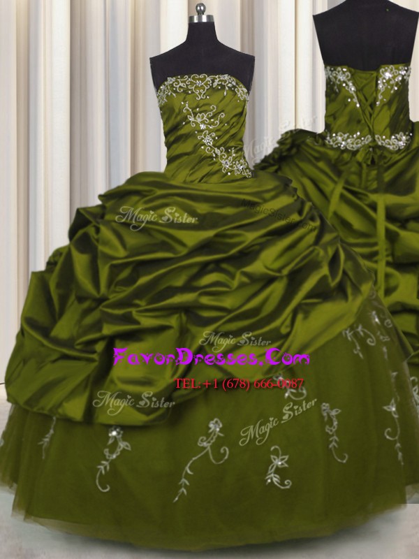 Inexpensive Embroidery Sleeveless Beading and Appliques and Pick Ups Lace Up Quinceanera Dress