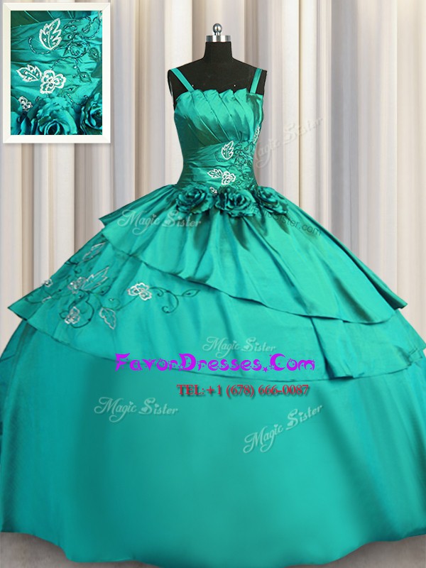  Satin Sleeveless Floor Length 15th Birthday Dress and Beading and Embroidery