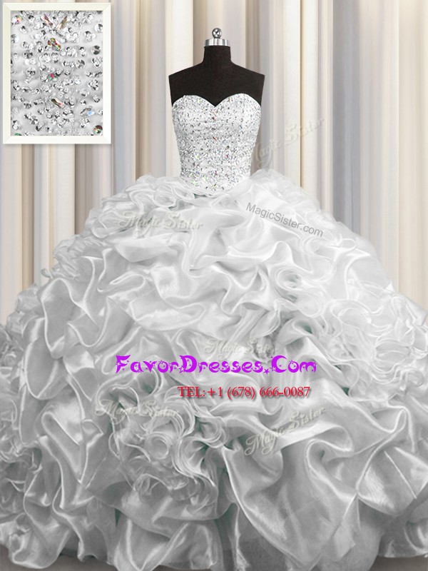 Superior Pick Ups Court Train Grey Sleeveless Organza Lace Up Quince Ball Gowns for Military Ball and Sweet 16 and Quinceanera