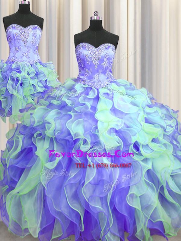 Dramatic Three Piece Floor Length Ball Gowns Sleeveless Multi-color Vestidos de Quinceanera Lace Up