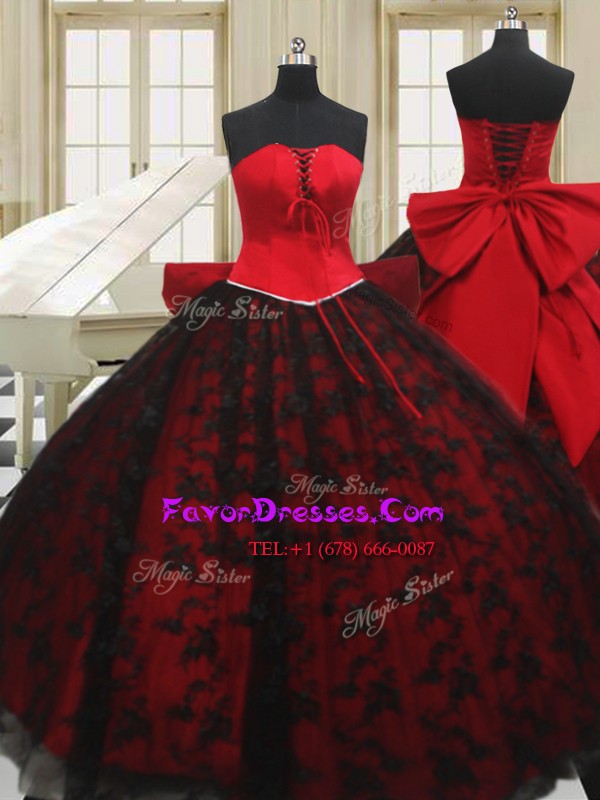 High End Strapless Sleeveless Organza Ball Gown Prom Dress Beading and Bowknot Lace Up