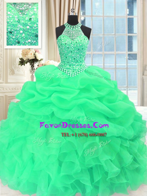  Scoop Sleeveless Floor Length Beading and Pick Ups Lace Up Quinceanera Gowns