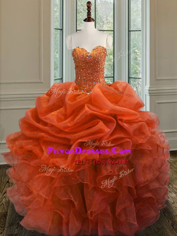 Attractive Floor Length Ball Gowns Sleeveless Orange Red Sweet 16 Quinceanera Dress Lace Up
