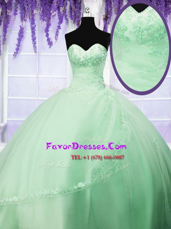 Delicate Sweetheart Sleeveless Ball Gown Prom Dress Floor Length Appliques Tulle