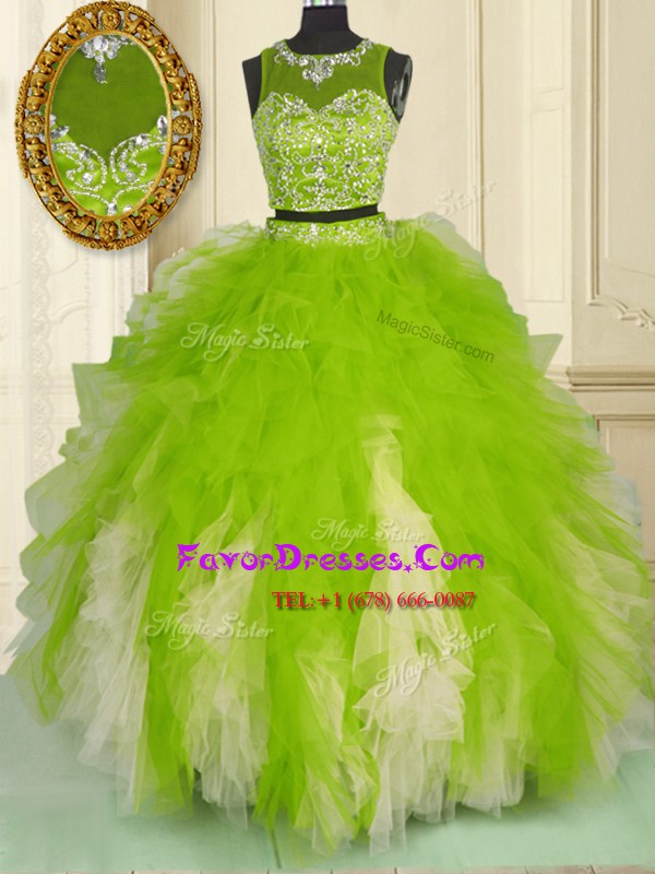  Scoop Multi-color Sleeveless Tulle Zipper Sweet 16 Dress for Military Ball and Sweet 16 and Quinceanera