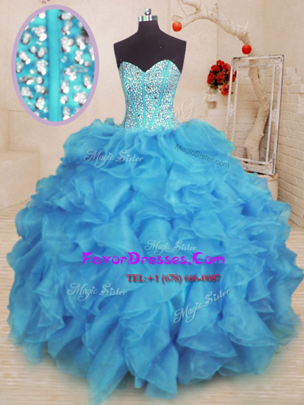  Baby Blue Sweetheart Neckline Beading and Ruffles Quinceanera Gown Sleeveless Lace Up
