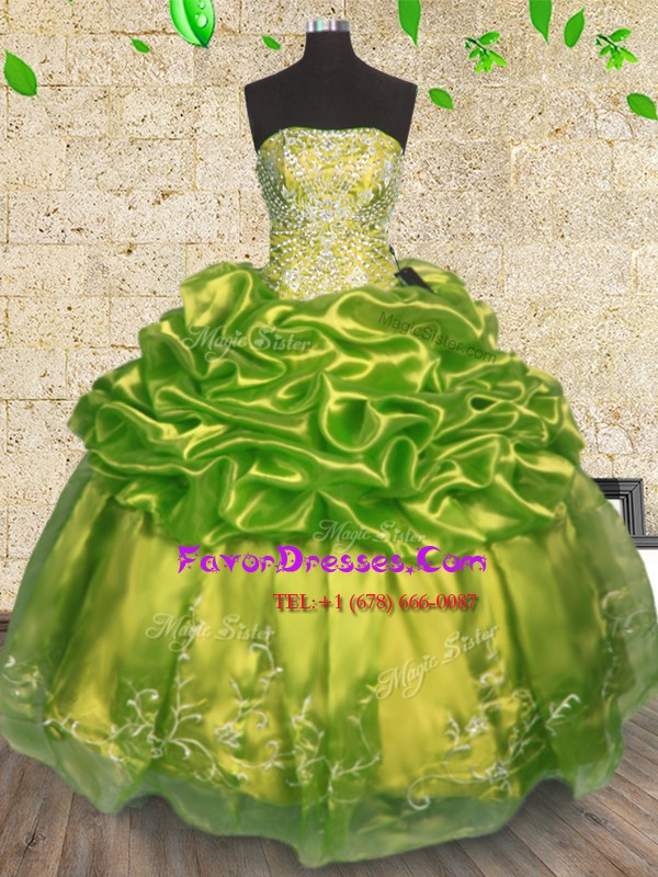 Customized Olive Green Sleeveless Floor Length Beading and Embroidery Lace Up Quinceanera Gowns