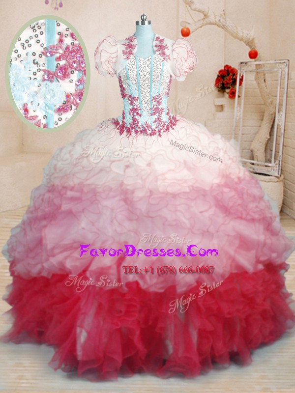  With Train Ball Gowns Sleeveless Multi-color Ball Gown Prom Dress Brush Train Lace Up